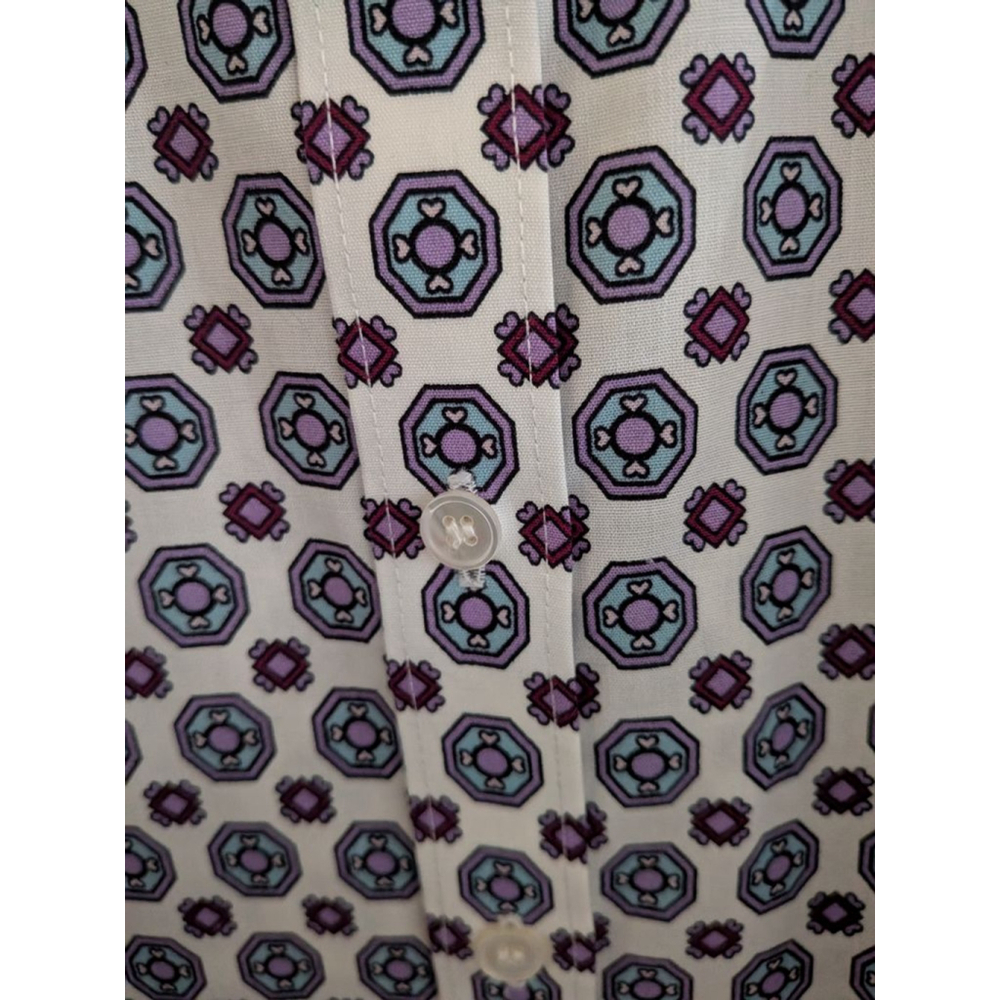 Women's Talbots Petite Button Down Shirt 12P White Purple Geometric - Picture 4 of 5